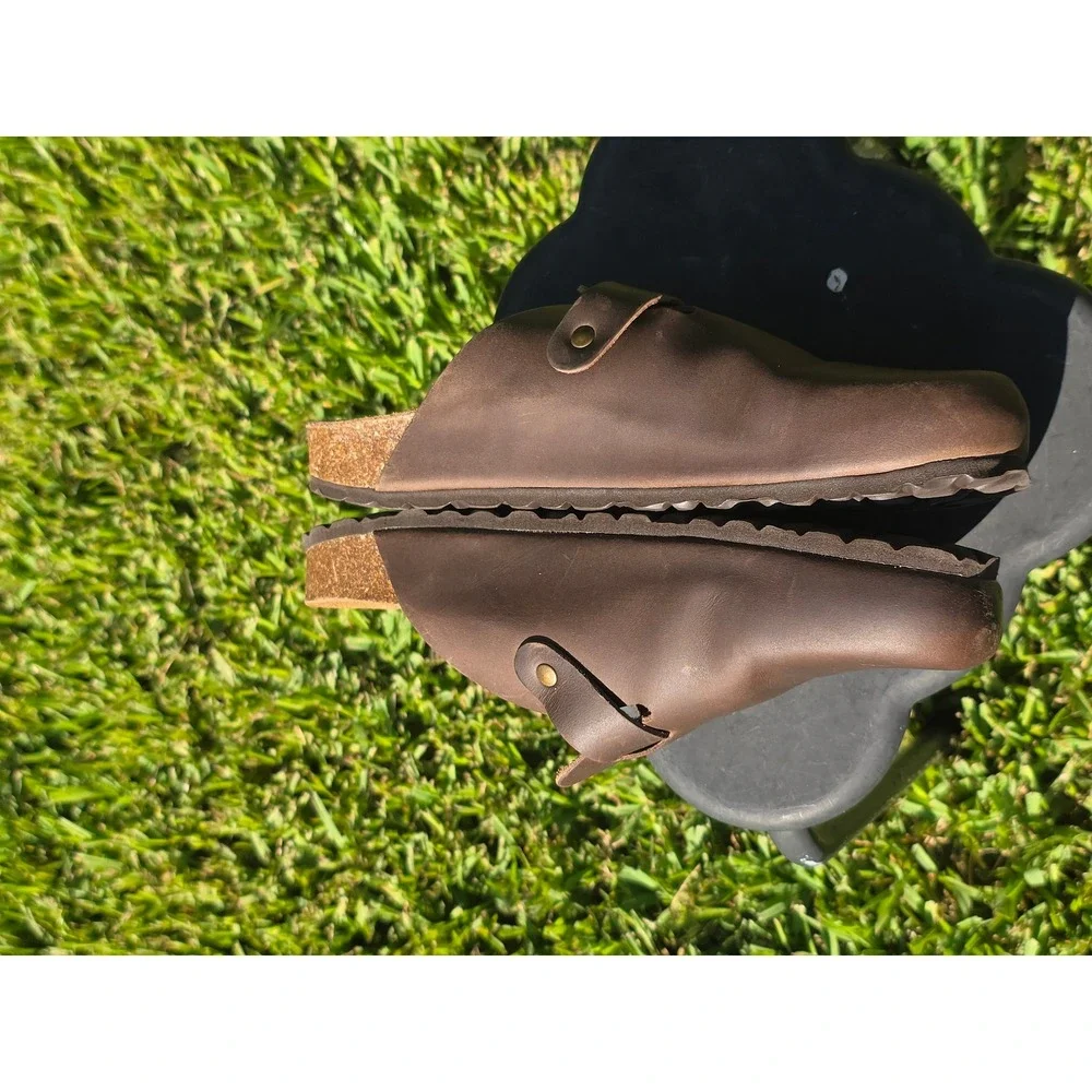 Autenti by Penta Brown Leather Clogs Mules Buckle Cork Footbed Made in Spain 43